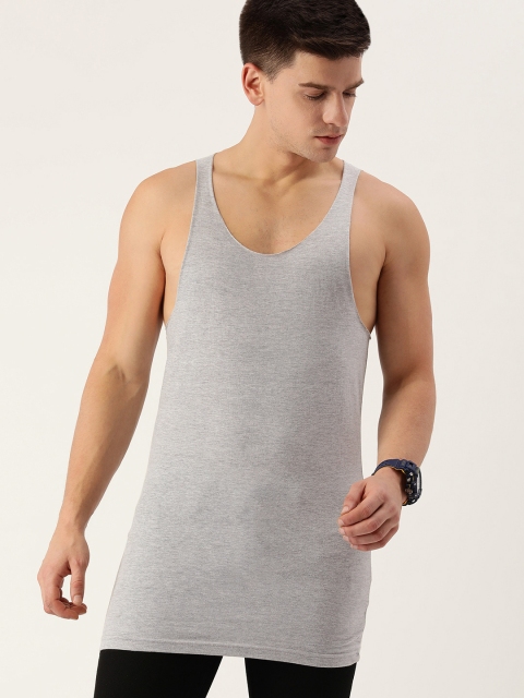 

DILLINGER Men Grey Melange Pure Cotton Longline T-shirt