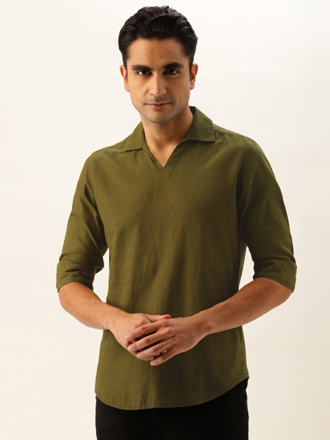 

Bene Kleed Men Olive Green Solid Straight Kurta