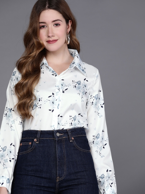 

JC Mode Women White & Grey Floral Printed Casual Shirt