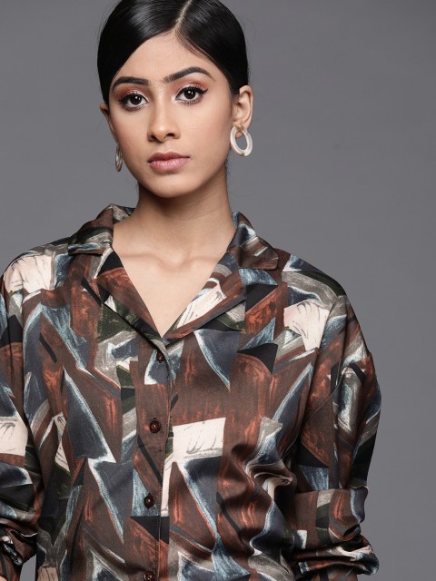 

JC Mode Women Brown & Beige Printed Cotton Casual Shirt