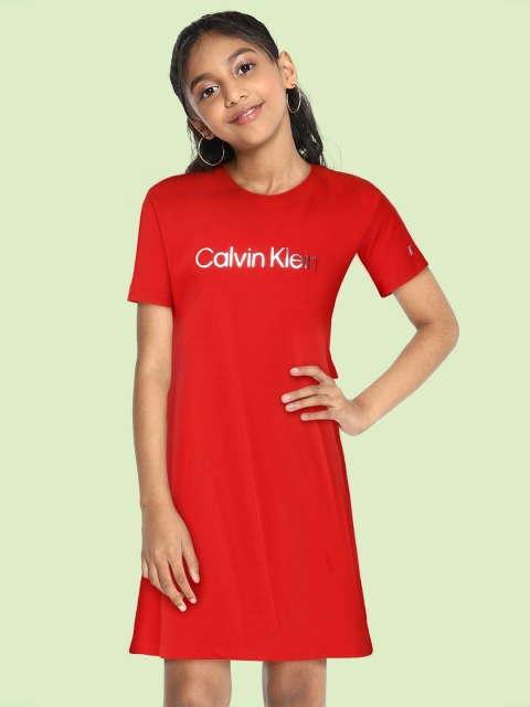 

Calvin Klein Jeans Girls Red Printed Pure Cotton T-shirt Dress