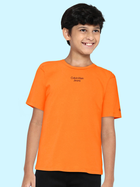 

Calvin Klein Jeans Boys Orange Brand Logo Pure Cotton T-shirt
