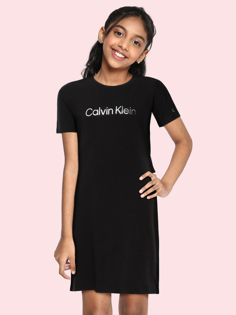 

Calvin Klein Jeans Girls Black Printed Pure Cotton T-shirt Dress