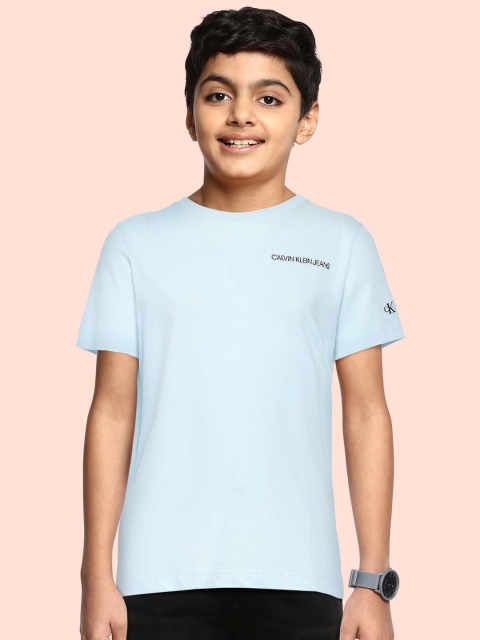 

Calvin Klein Jeans Boys Blue Brand Logo Printed Pure Cotton T-shirt