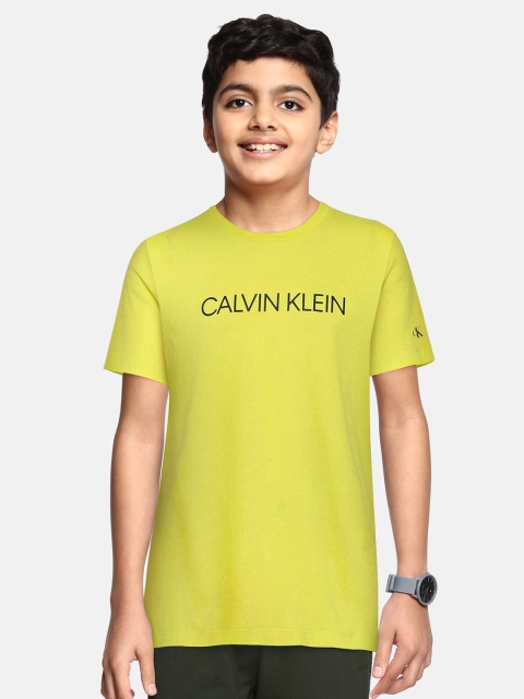 

Calvin Klein Jeans Boys Yellow Brand Logo Printed Organic Cotton T-shirt