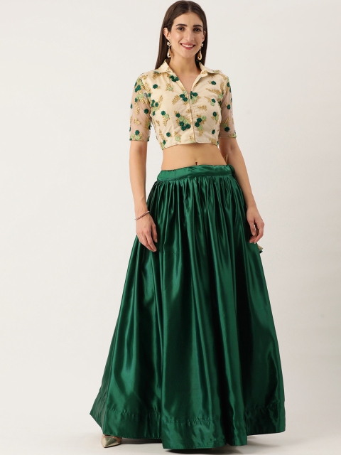 

LOOKNBOOK ART Green & Beige Printed Semi-Stitched Lehenga & Unstitched Blouse