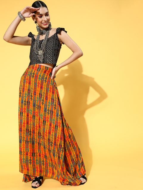 

InWeave Women Stylish Black Printed Cropped Co-Ords