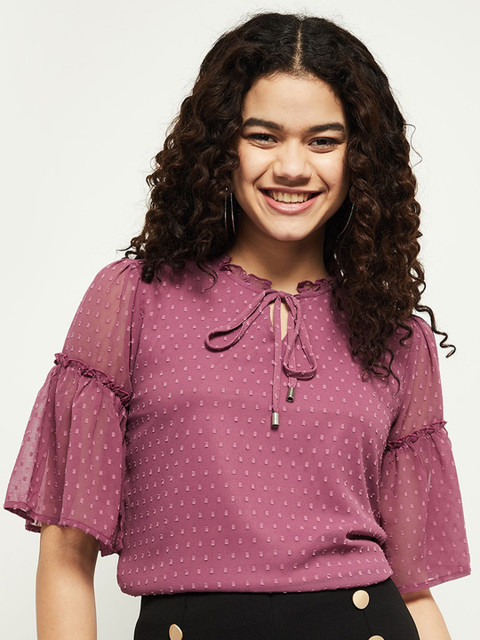 

max Mauve Geometric Tie-Up Neck Top