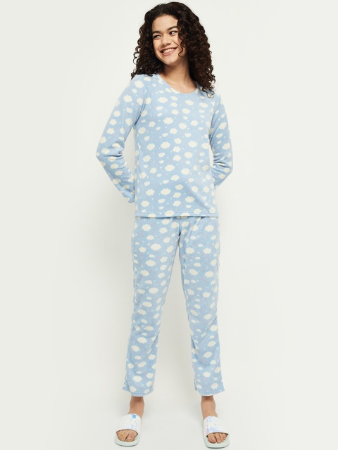 

max Women Blue & White Printed Night suit