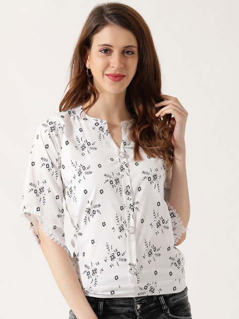 

V2 Value & Variety Women White Floral Print Top