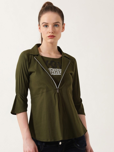 

V2 Value & Variety Olive Green Shirt Style Top