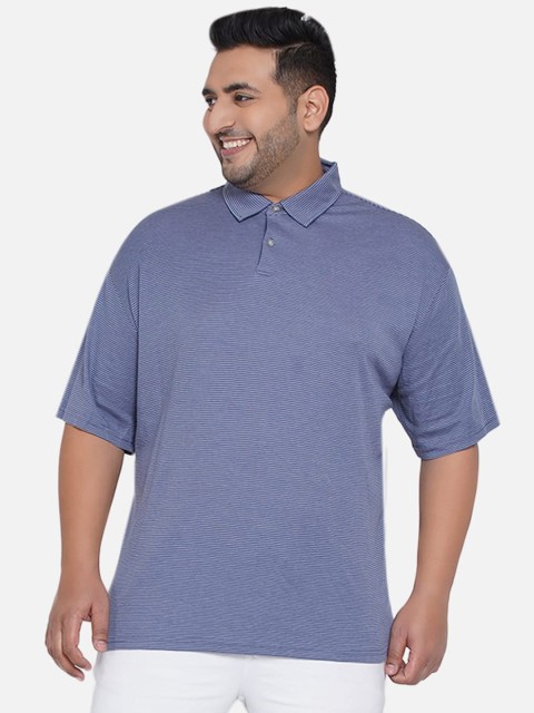 

Santonio Men Blue Polo Collar Drop-Shoulder Sleeves T-shirt