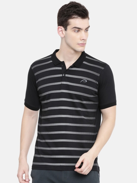 

Proline Men Black Striped Henley Neck Pockets T-shirt