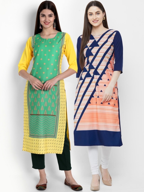 

Ethnic basket Pack of 2 Women Printed Crepe Kurta, Yellow