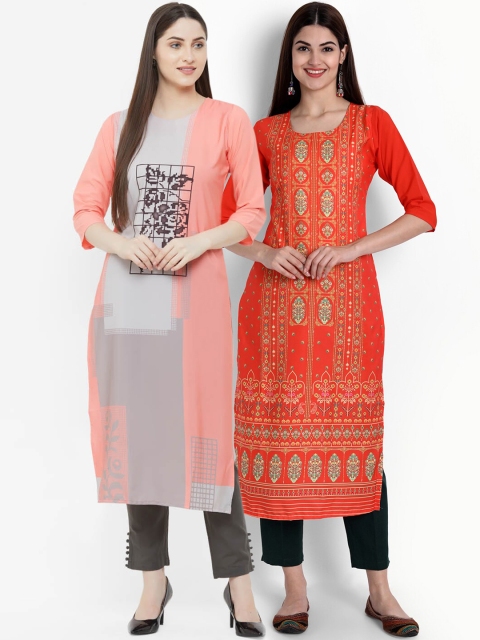 

Ethnic basket Women Set of 2 Printed Crepe Kurta, Multi