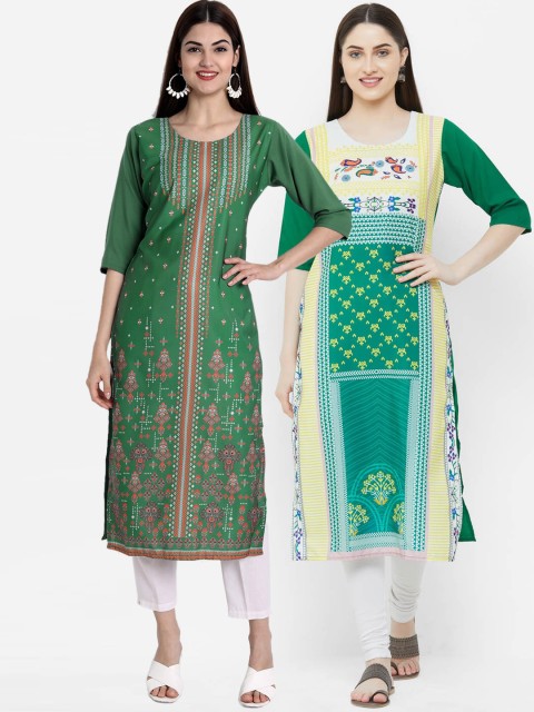 

Ethnic basket Women Multicoloured Geometric Embroidered Thread Work Crepe Kurta, Multi