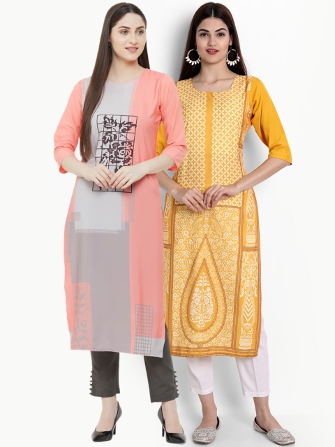 

Ethnic basket Women Pack of 2 Multicoloured Printed Crepe Straight Kurta, Multi
