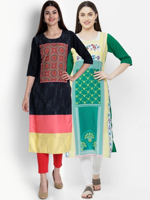 

Ethnic basket Woman Pack of 2 Multicoloured Geometric Printed Crepe Kurta, Multi