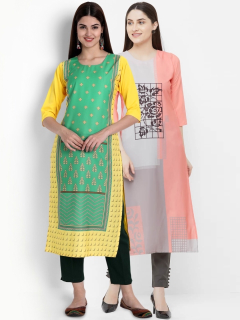 

Ethnic basket Women Multicoloured Colourblocked Crepe Kurta, Multi