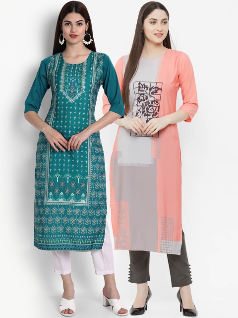 

Ethnic basket Women Multicoloured Pack of 2 Embroidered Thread Work Crepe Kurta, Multi