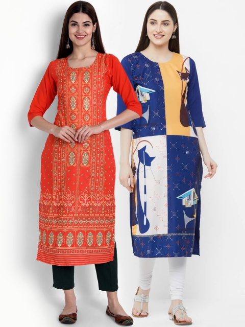 

Ethnic basket Woman Pack of 2 Multicoloured Printed Crepe Kurta, Multi