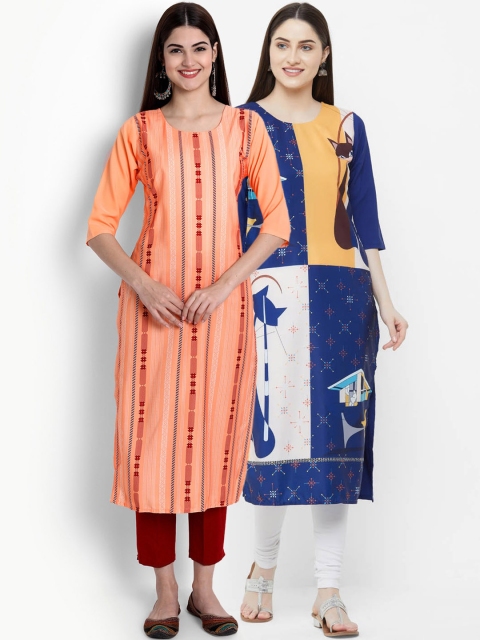 

Ethnic basket Woman Pack of 2 Multicoloured Printed Crepe Kurta, Multi