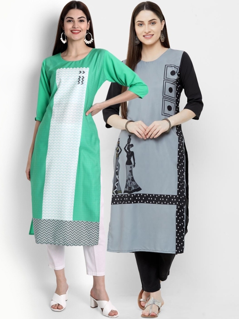 

Ethnic basket Women Pack of 2 Multicoloured Printed Crepe Straight Kurta, Multi