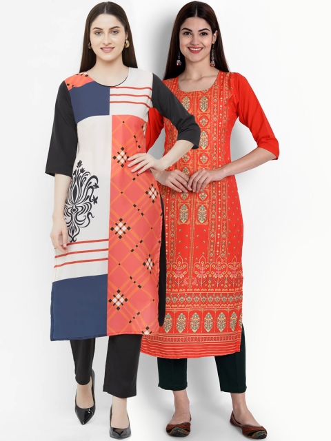

Ethnic basket Women Set of 2 Printed Crepe Kurta, Multi