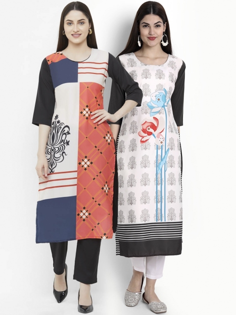 

Ethnic basket Women Pack of 2 Multicoloured Printed Crepe Straight Kurta, Multi