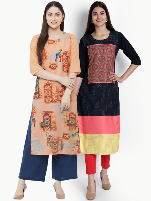 

Ethnic basket Women Pack of 2 Digital Print Straight Crepe Kurta, Multi