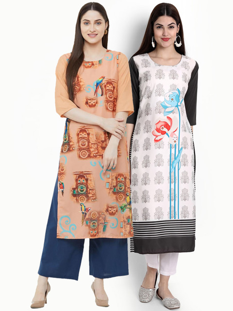 

Ethnic basket Women Pack of 2 Multicoloured Printed Crepe Straight Kurta, Multi