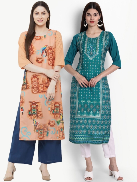 

Ethnic basket Woman Pack of 2 Multicoloured Ethnic Motifs Printed Crepe Kurta, Multi