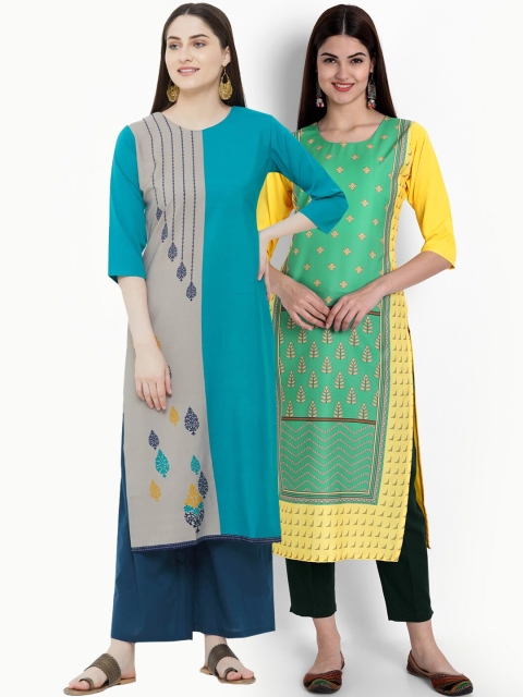 

Ethnic basket Women Set of 2 Multicoloured Crepe Kurtas, Multi