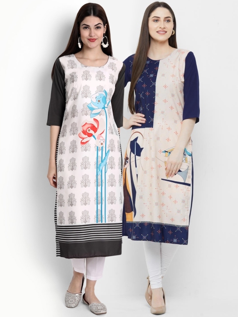 

Ethnic basket Women Pack of 2 Multicoloured Printed Crepe Straight Kurta, Multi