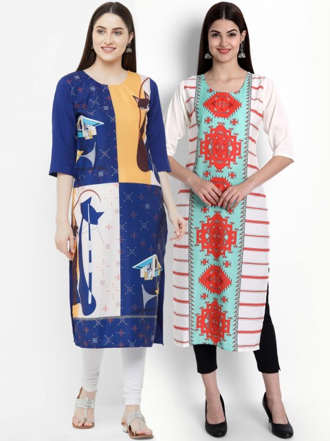 

Ethnic basket Women Pack of 2 Multicoloured Printed Crepe Straight Kurta, Multi