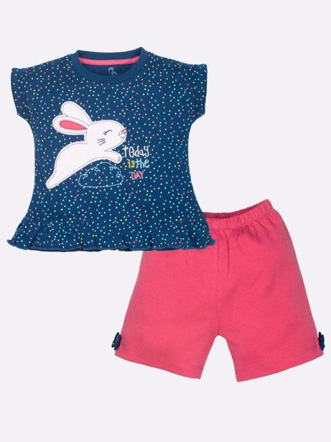 

BABY GO Girls Navy Blue & Pink Printed Top with Shorts