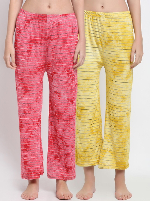 

armure Women Pink & Yellow Pack of 2 Striped Lounge Pants