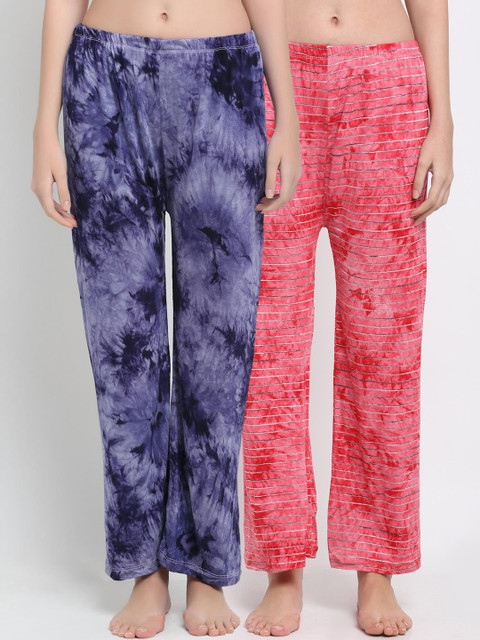 

armure Women Pack Of 2 Pink & Blue Printed Lounge Pants