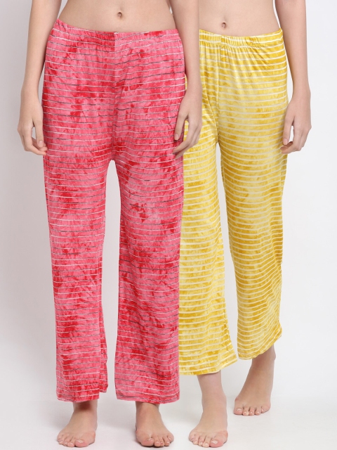 

armure Women Pack Of 2 Pink & Yellow Printed Lounge Pants
