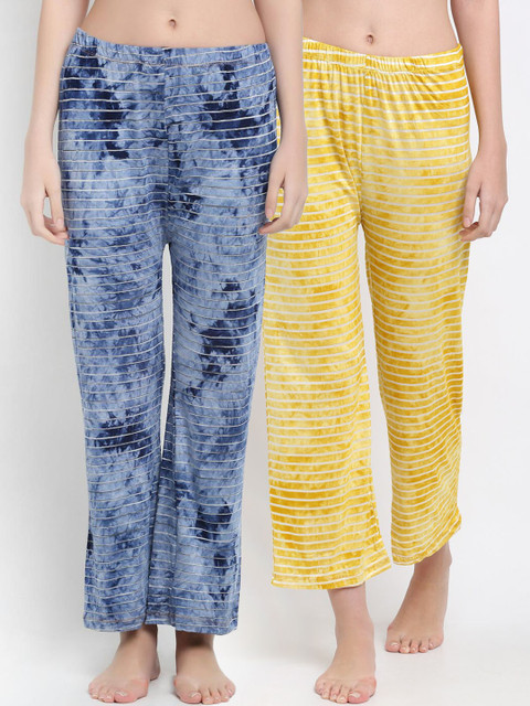 

armure Women Pack Of 2 Blue & Yellow Striped Lounge Pants
