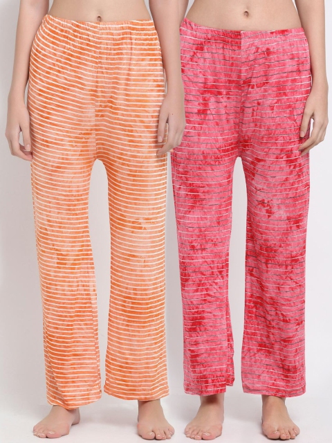 

armure Women Orange & Pink Pack Of 2 Striped Lounge Pants