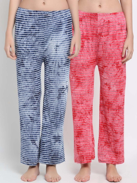 

armure Women Pack Of 2 Blue & Pink Printed Lounge Pants