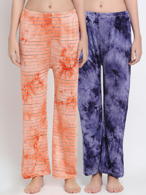 

armure Women Orange & Blue Pack Of 2 Printed Lounge Pants