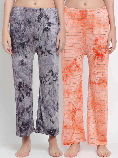 

armure Women Pack Of 2 Grey & Orange Printed Lounge Pants