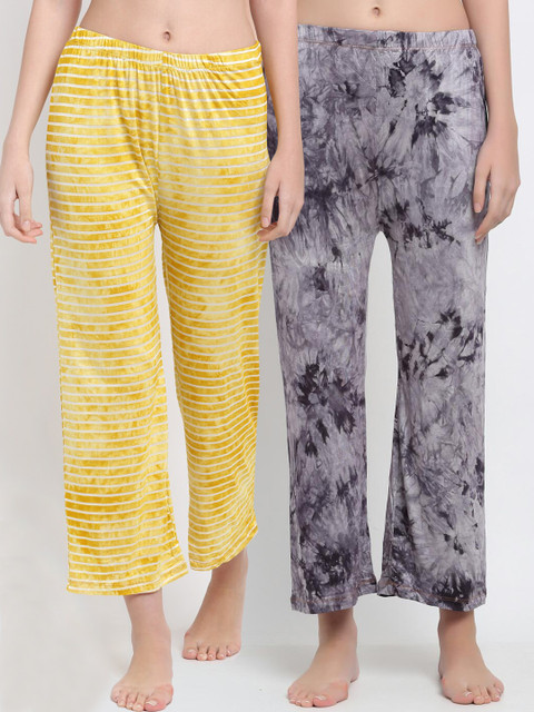 

armure Women Yellow & Grey Pack Of 2 Printed Lounge Pants