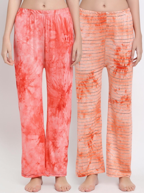 

armure Women Pack Of 2 Printed Lounge Pants, Orange