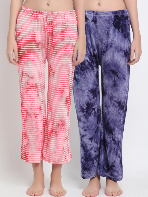 

armure Women Pack Of 2 Blue & Pink Printed Lounge Pants