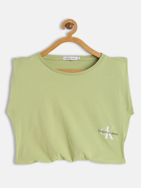 

Calvin Klein Jeans Olive Green Pure Cotton Extended Sleeves Boxy Crop Top