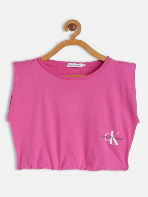 

Calvin Klein Jeans Pink Pure Cotton Extended Sleeves Boxy Crop Top