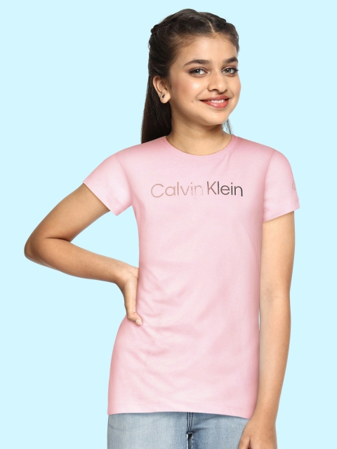 

Calvin Klein Jeans Girls Pink Brand Logo Printed Pure Cotton T-shirt
